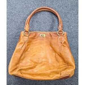 J.CREW BROWN GENUINE LEATHER TWO COMPARTMENTS HOBO SHOULDER BAG HANDBAG PURSE